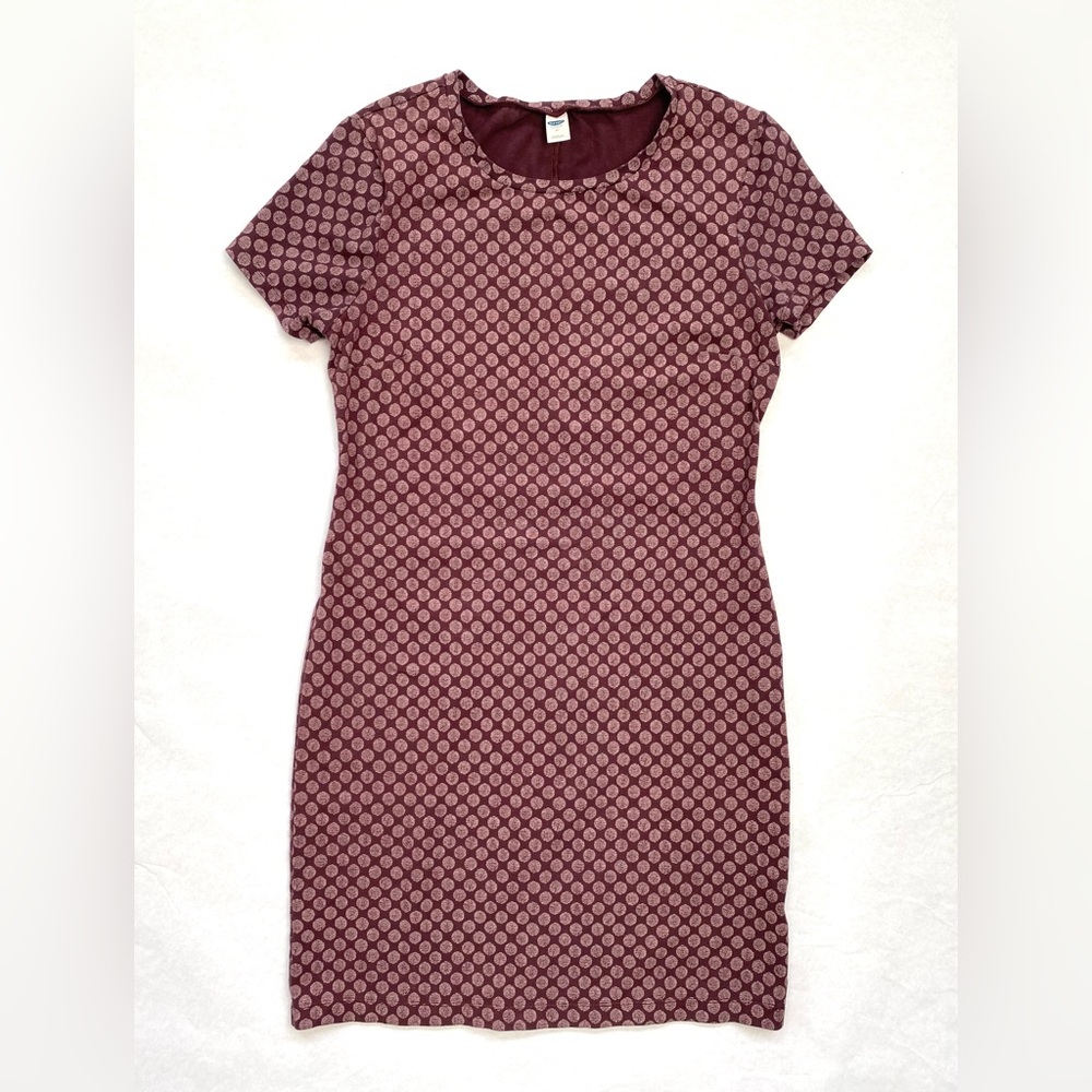 Old Navy Women’s Mini Burgundy Knit Tee Dress White Dots Getting Figgy Size M